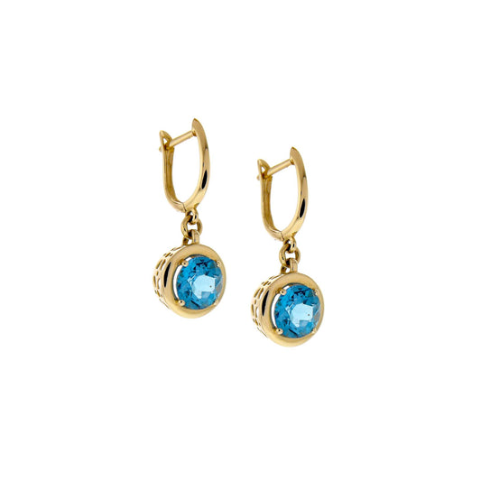 14k Blue Topaz Russian Leverback Earrings