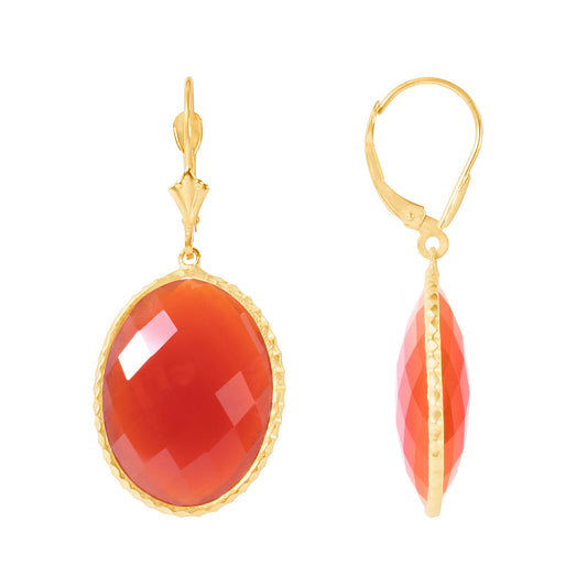 14k Carnelian Bezel Oval Shape Leverback Earring