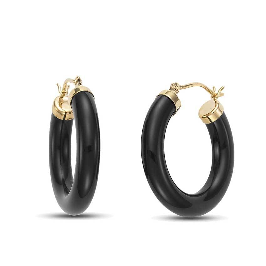 14k Black Onyx Hoop Earring freeshipping - Jewelmak Shop