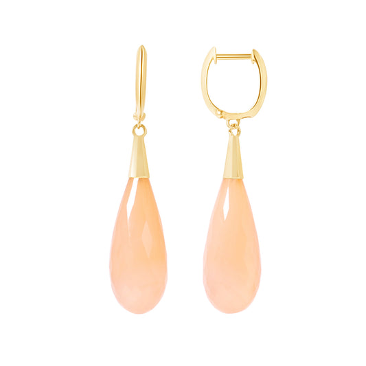 14k Pink Chalcedony Huggie Hoop Drop Earrings