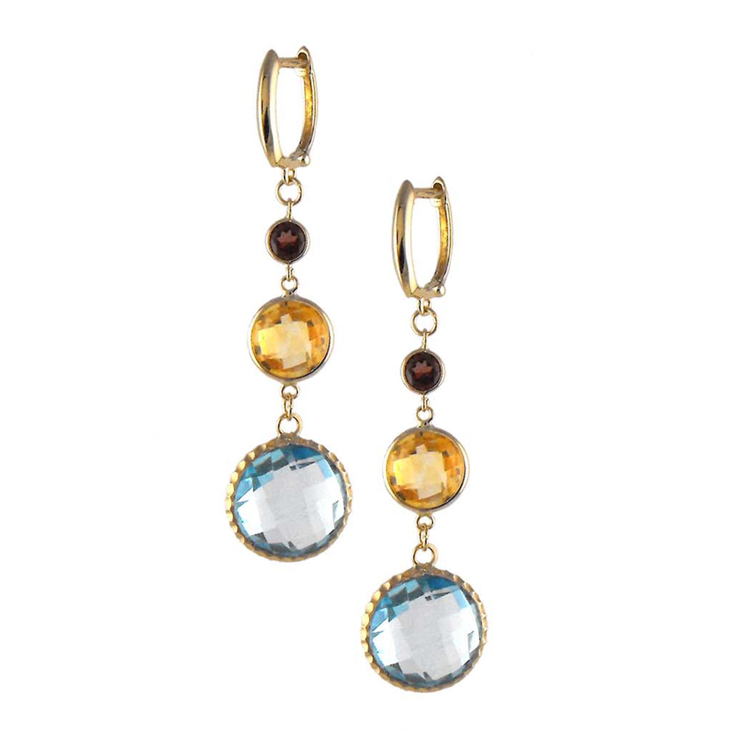 14k Blue Topaz Citrine Garnet Huggie Hoop Earring