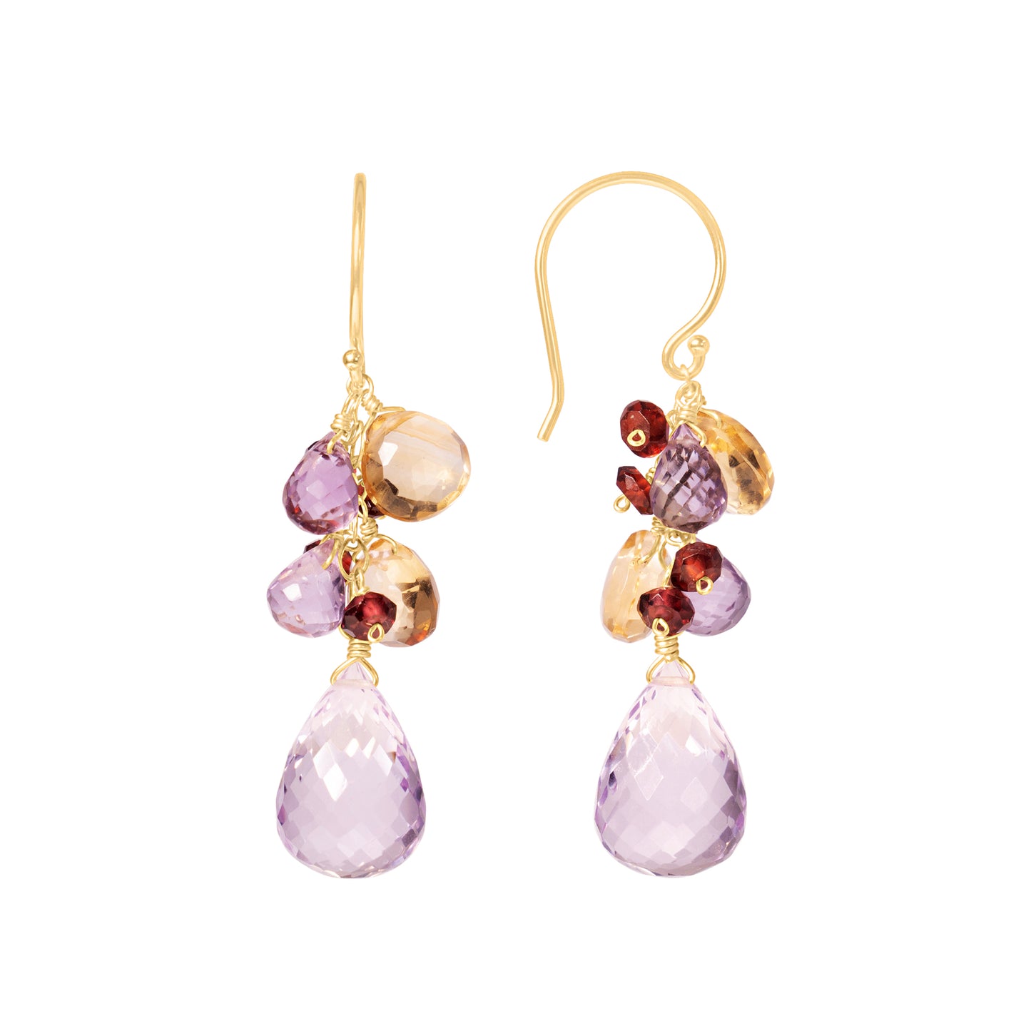 14k Faceted Pear Citrine Amethyst Garnet Earring