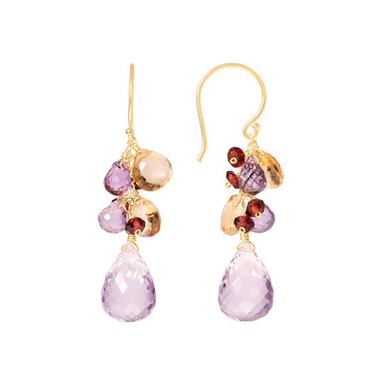 14k Faceted Pear Citrine Amethyst Garnet Earring