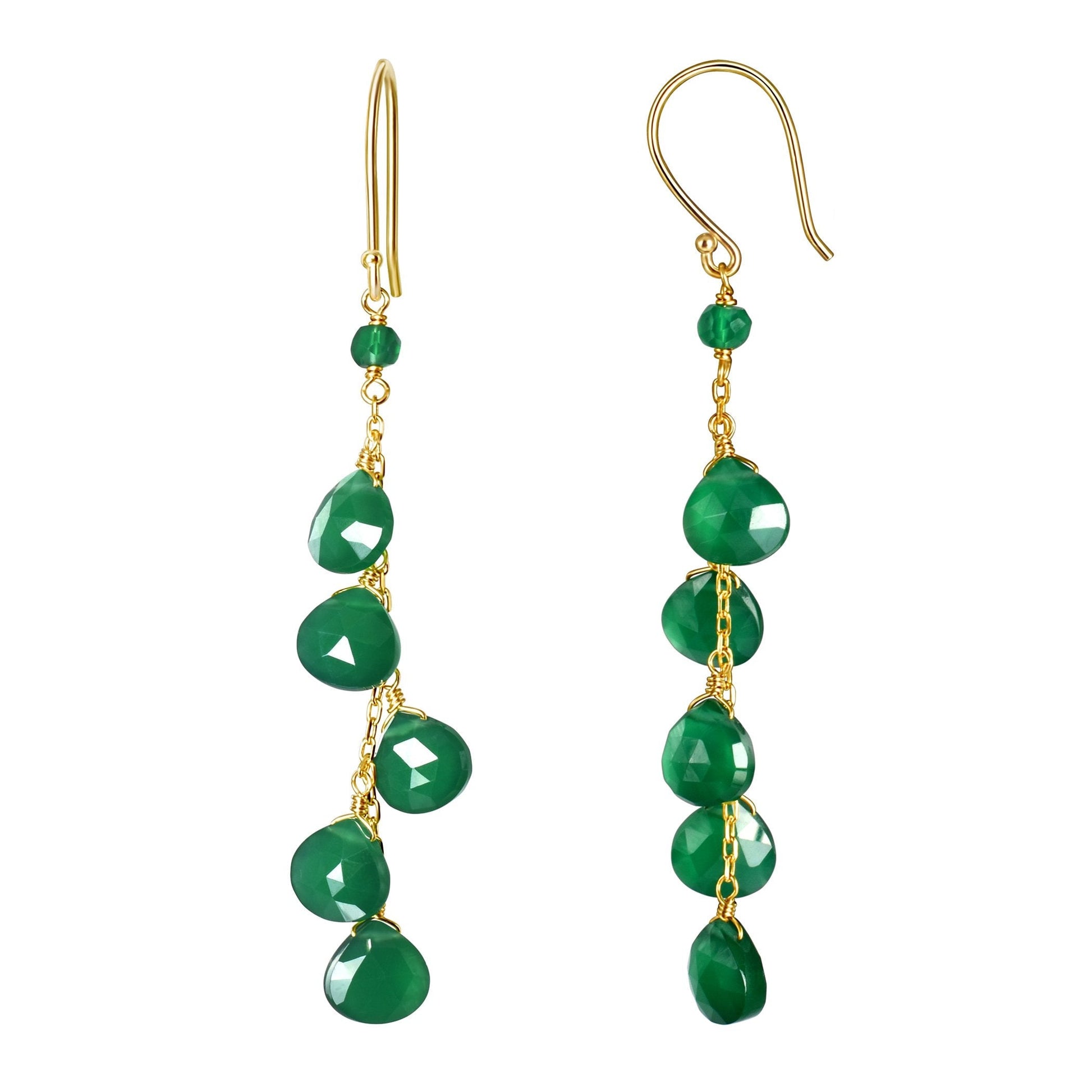 14k Faceted Heart Green Onyx Dangle Earring freeshipping - Jewelmak Shop