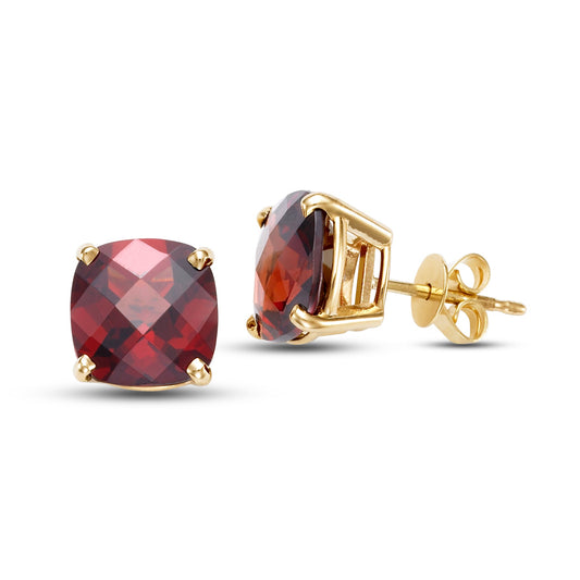 14k Faceted Cushion Cut Garnet 8mm Stud Earrings freeshipping - Jewelmak Shop