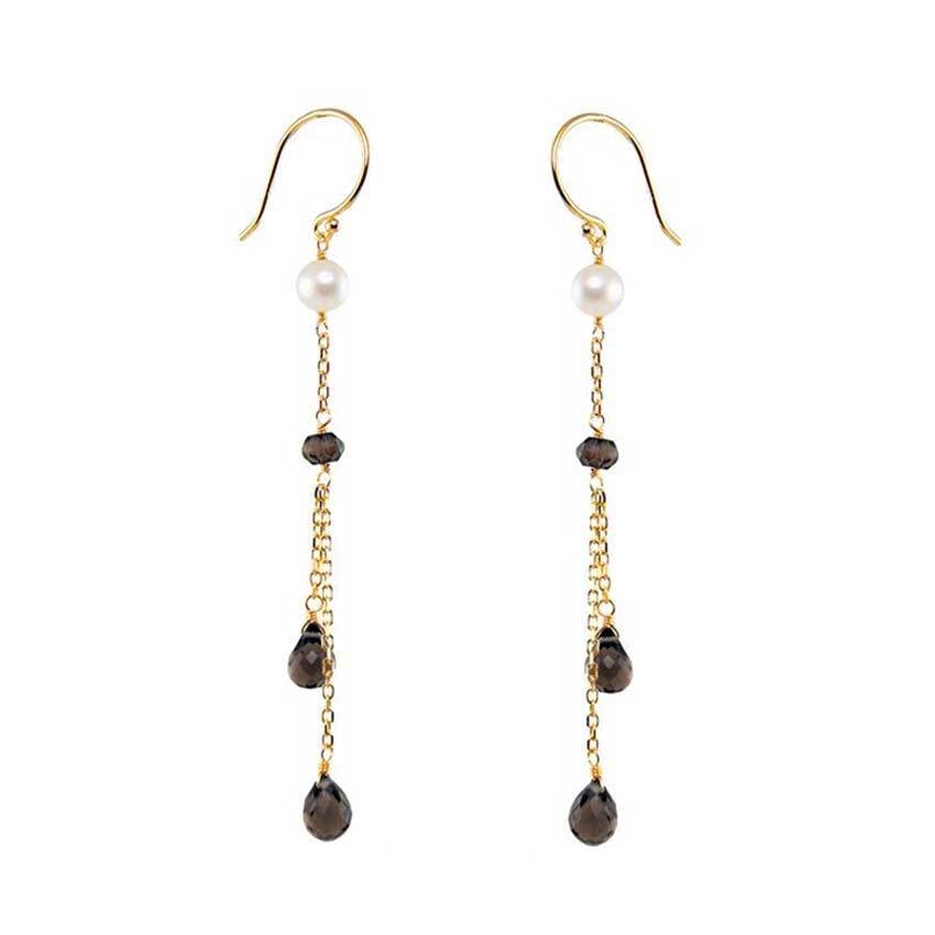 14k White Pearl Smoky Quartz Hook Earring freeshipping - Jewelmak Shop