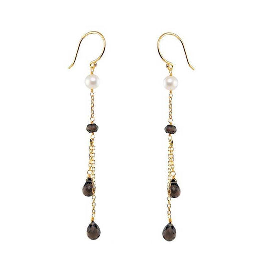 14k White Pearl Smoky Quartz Hook Earring freeshipping - Jewelmak Shop