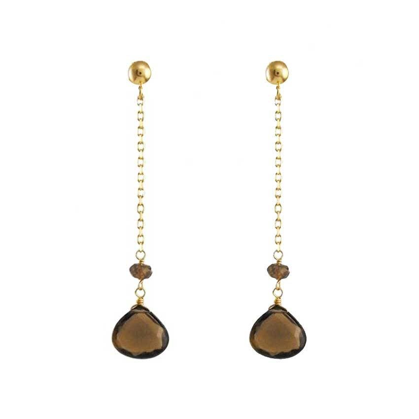 14k Smoky Quartz Dangle Post Earring freeshipping - Jewelmak Shop