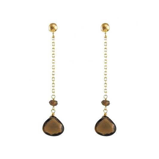 14k Smoky Quartz Dangle Post Earring freeshipping - Jewelmak Shop