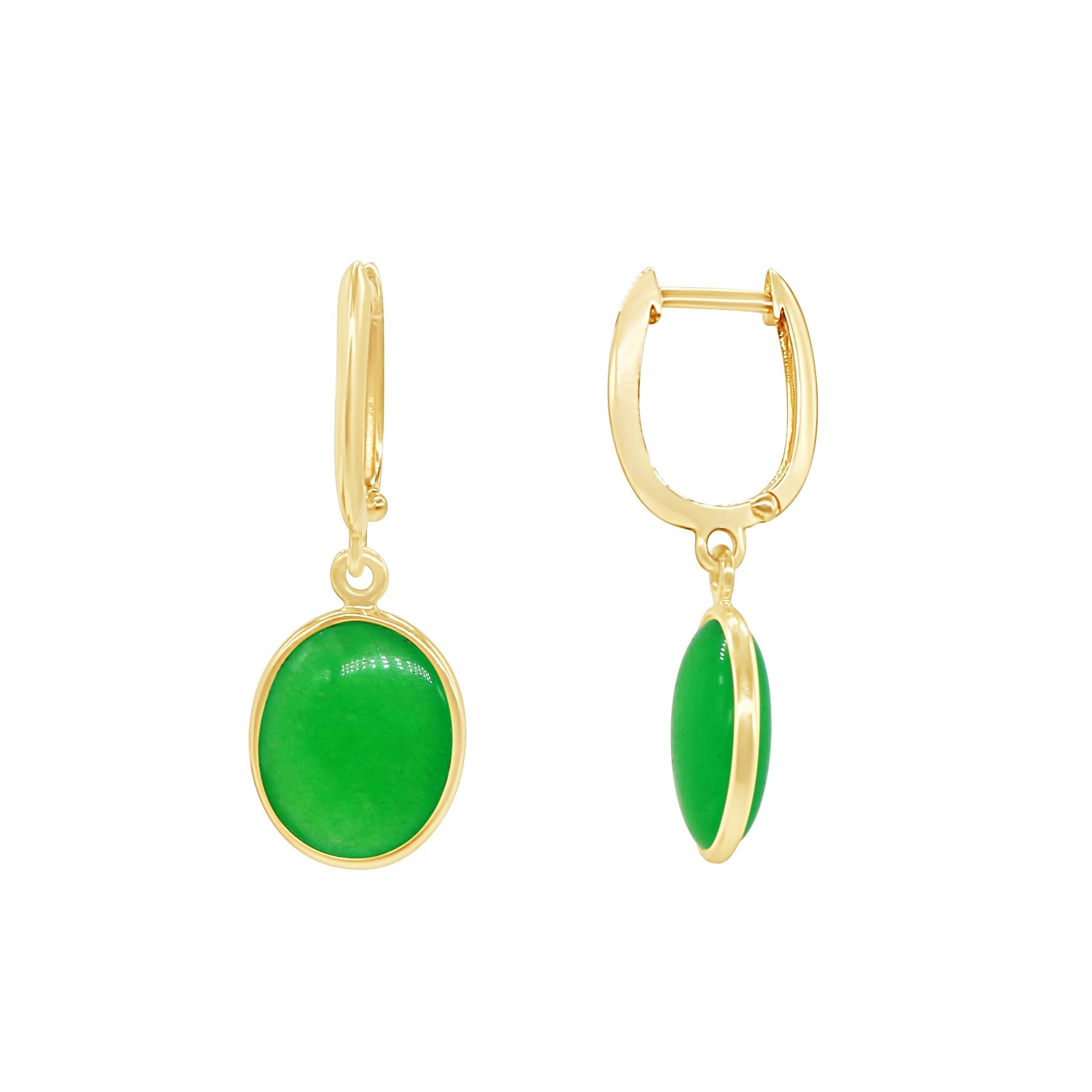 14k Green Chinese Jade Bezel Earrings freeshipping - Jewelmak Shop