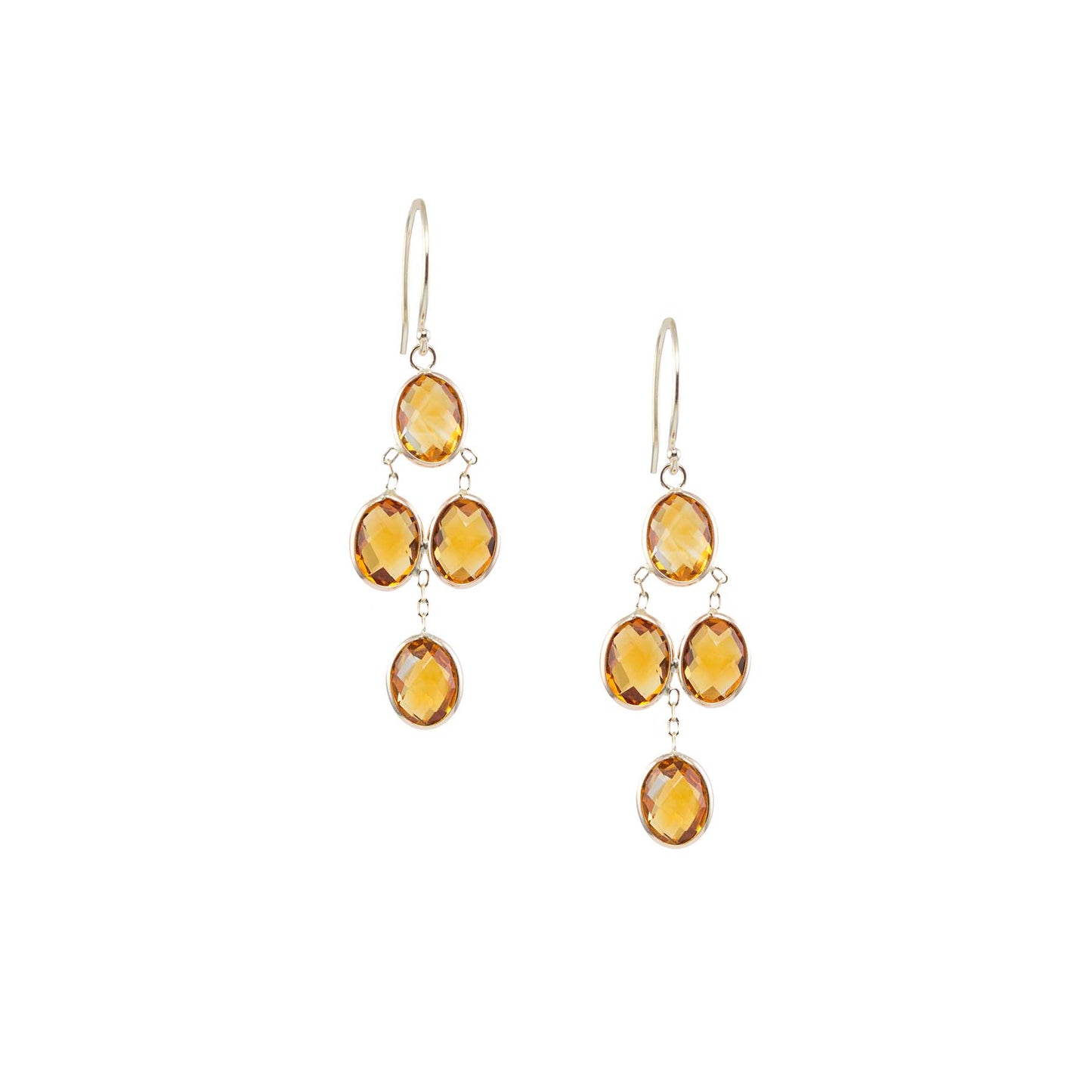 14k Citrine 4 Section Bezel Leverback Earring