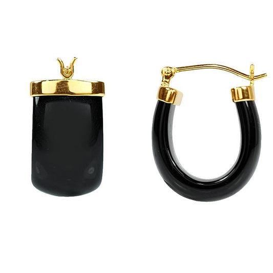 14k Black Onyx Hoop Earring freeshipping - Jewelmak Shop