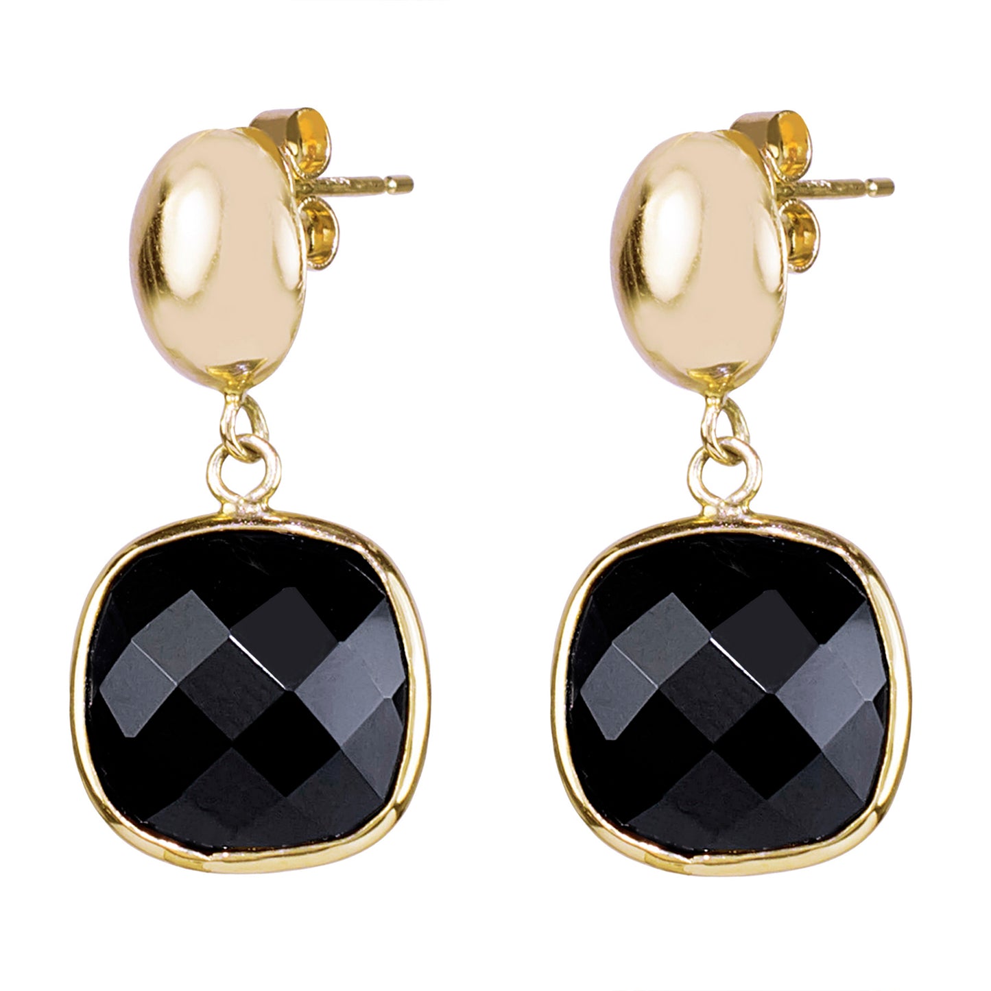 14k Black Onyx Cushion Bezel Drop Oval Post Earring