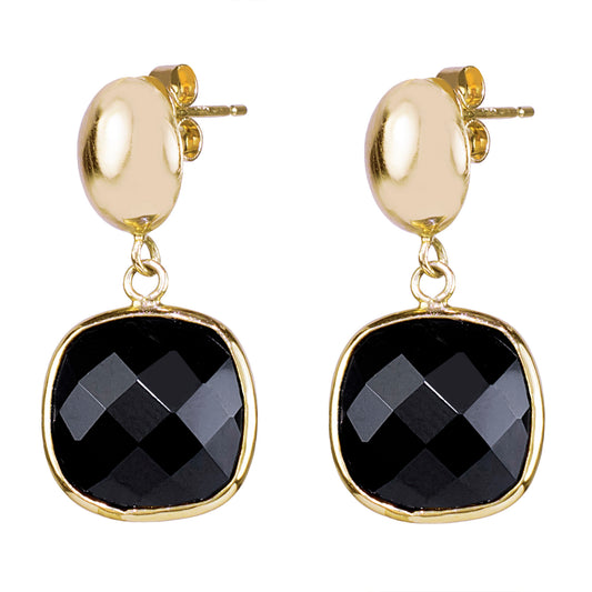 14k Black Onyx Cushion Bezel Drop Oval Post Earring