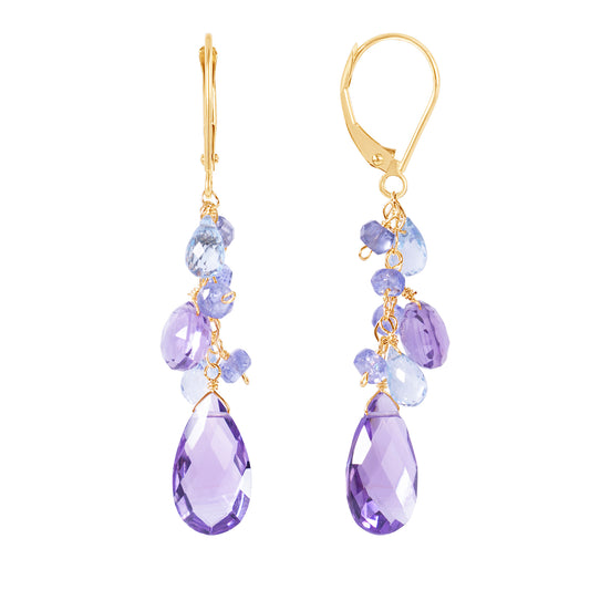 14k Amethyst Blue Topaz Tanzanite Dangle Leverback Earring (14k Wire)