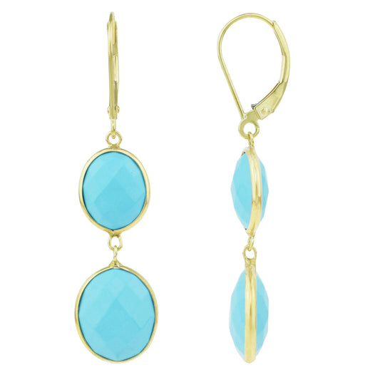 14k Turquoise Dual Oval Bezel Leverback Earring