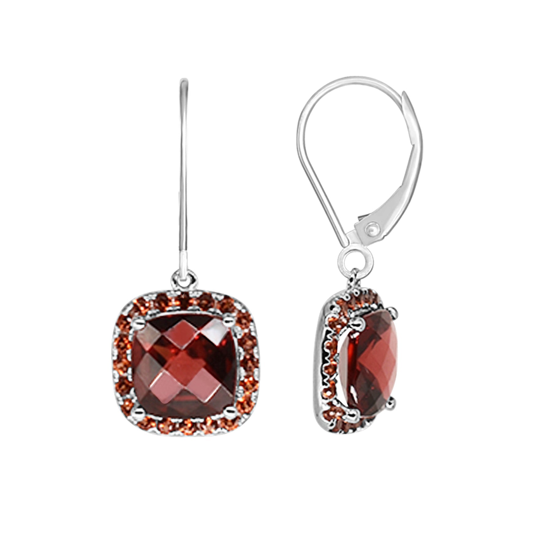 14k White Gold Garnet Cushion Dangle Leverback Earring freeshipping - Jewelmak Shop