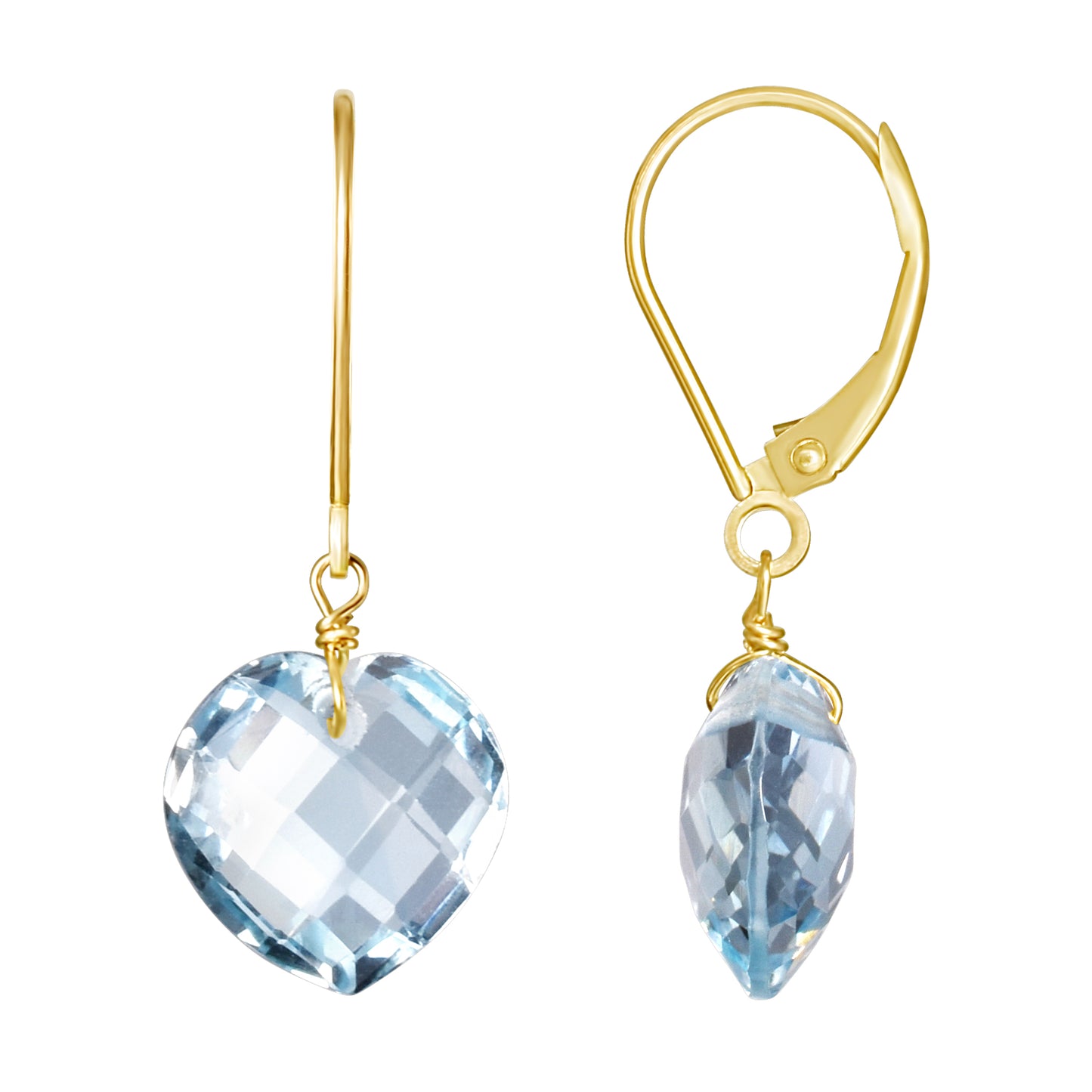 14k Blue Topaz Heart Leverback Earring