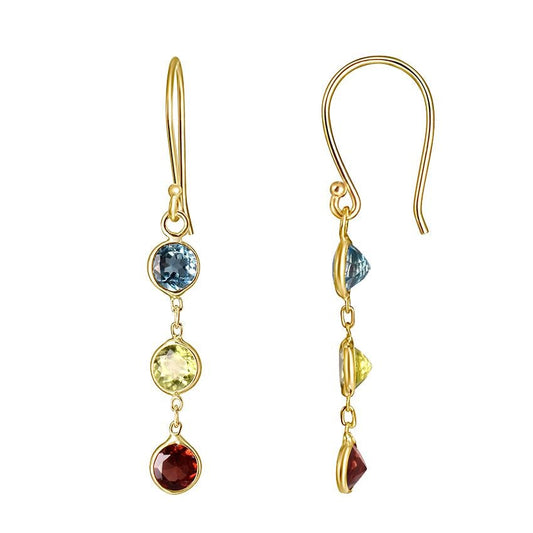 14k Blue Topaz, Peridot, and Garnet 3 Round Bezel Hook Earring freeshipping - Jewelmak Shop