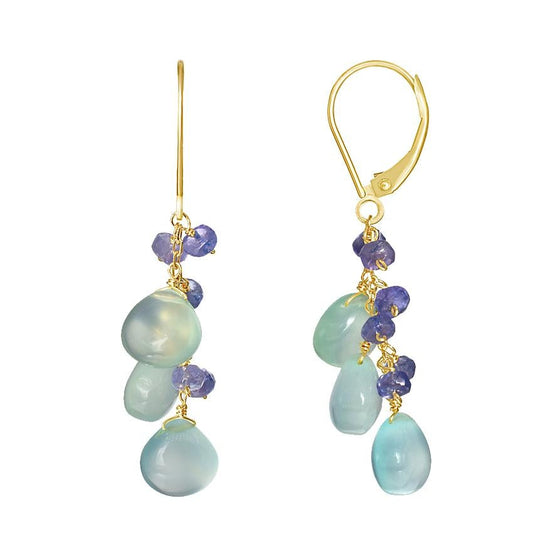 14k Tanzanite and Chalcedony Leverback Earring freeshipping - Jewelmak Shop