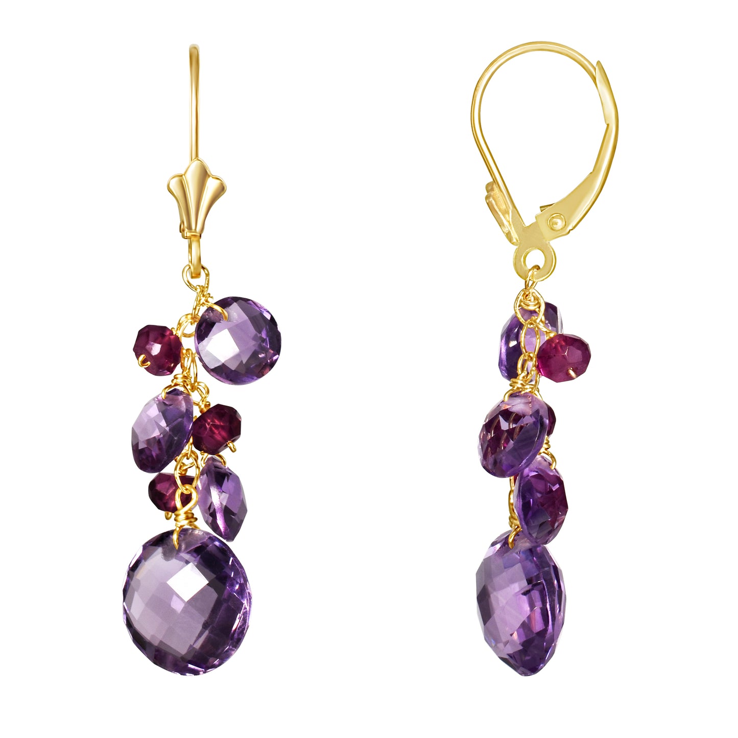 14k Garnet Amethyst Coin Shape Leverback Earring