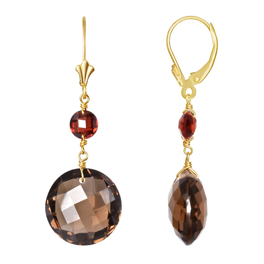 14k Garnet Smoky Quartz Leverback Earring freeshipping - Jewelmak Shop