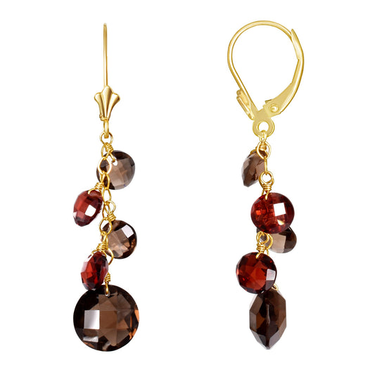 14k Garnet Smoky Quartz Coin Leverback Earring freeshipping - Jewelmak Shop