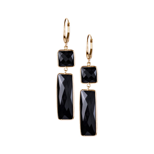 14k Black Onyx Bezel Dangle Round Leverback Earring