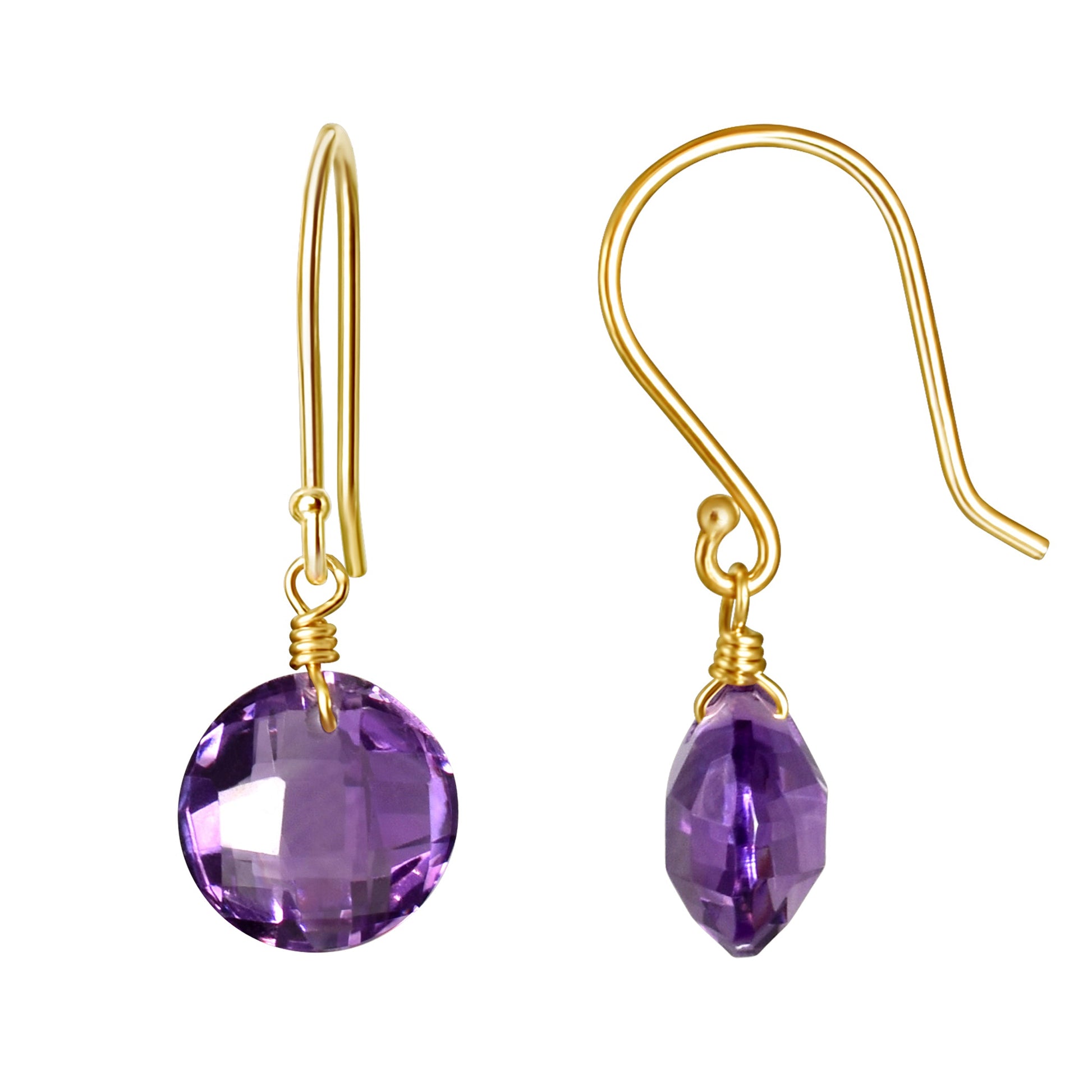 14k Amethyst Coin Hook Earring freeshipping - Jewelmak Shop