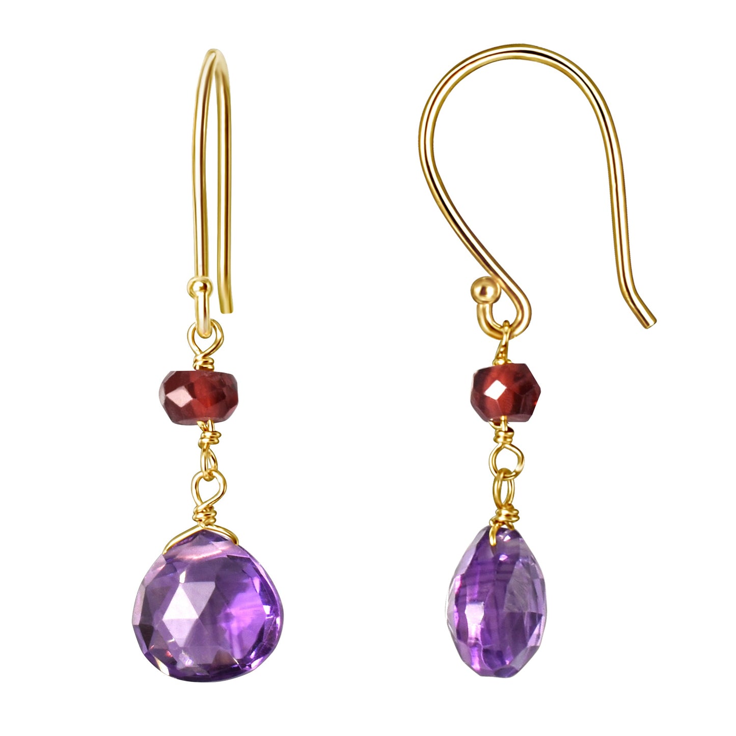 14k Amethyst Garnet Hook Earring freeshipping - Jewelmak Shop