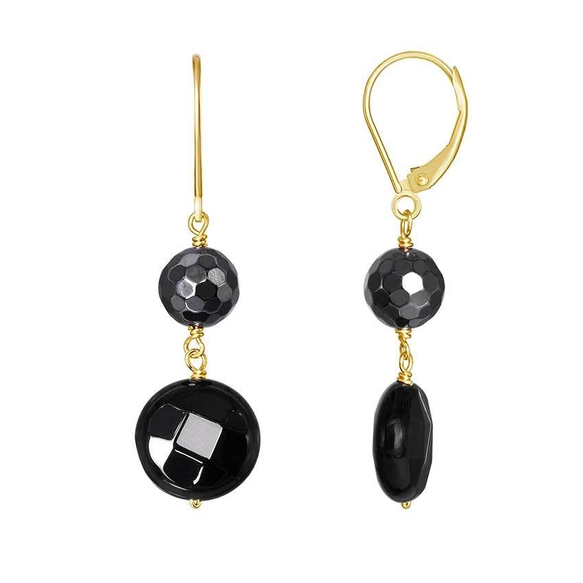 14k Hematite Black Onyx Leverback Earring freeshipping - Jewelmak Shop