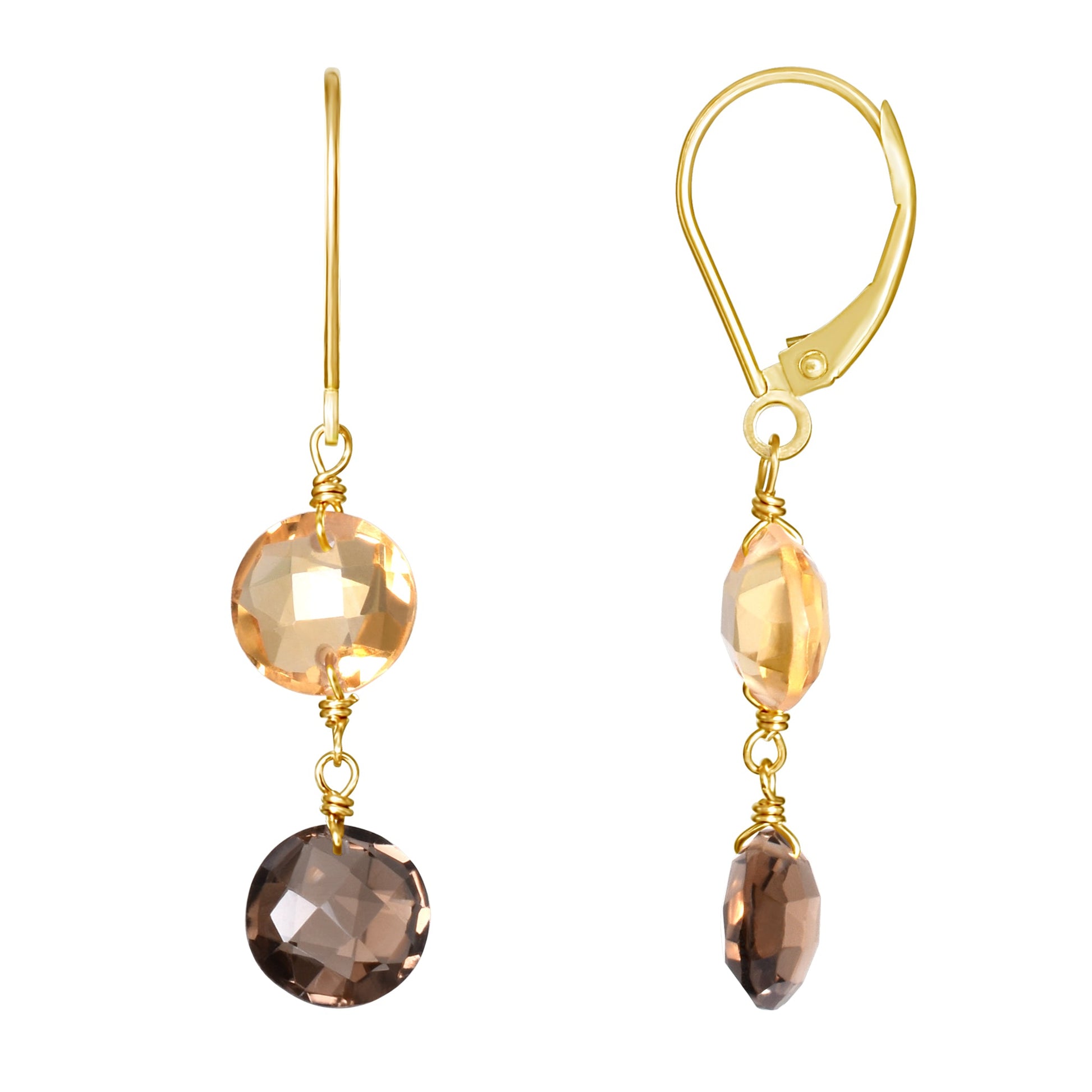 14k Citrine Smoky Quartz Coin Leverback Earring freeshipping - Jewelmak Shop