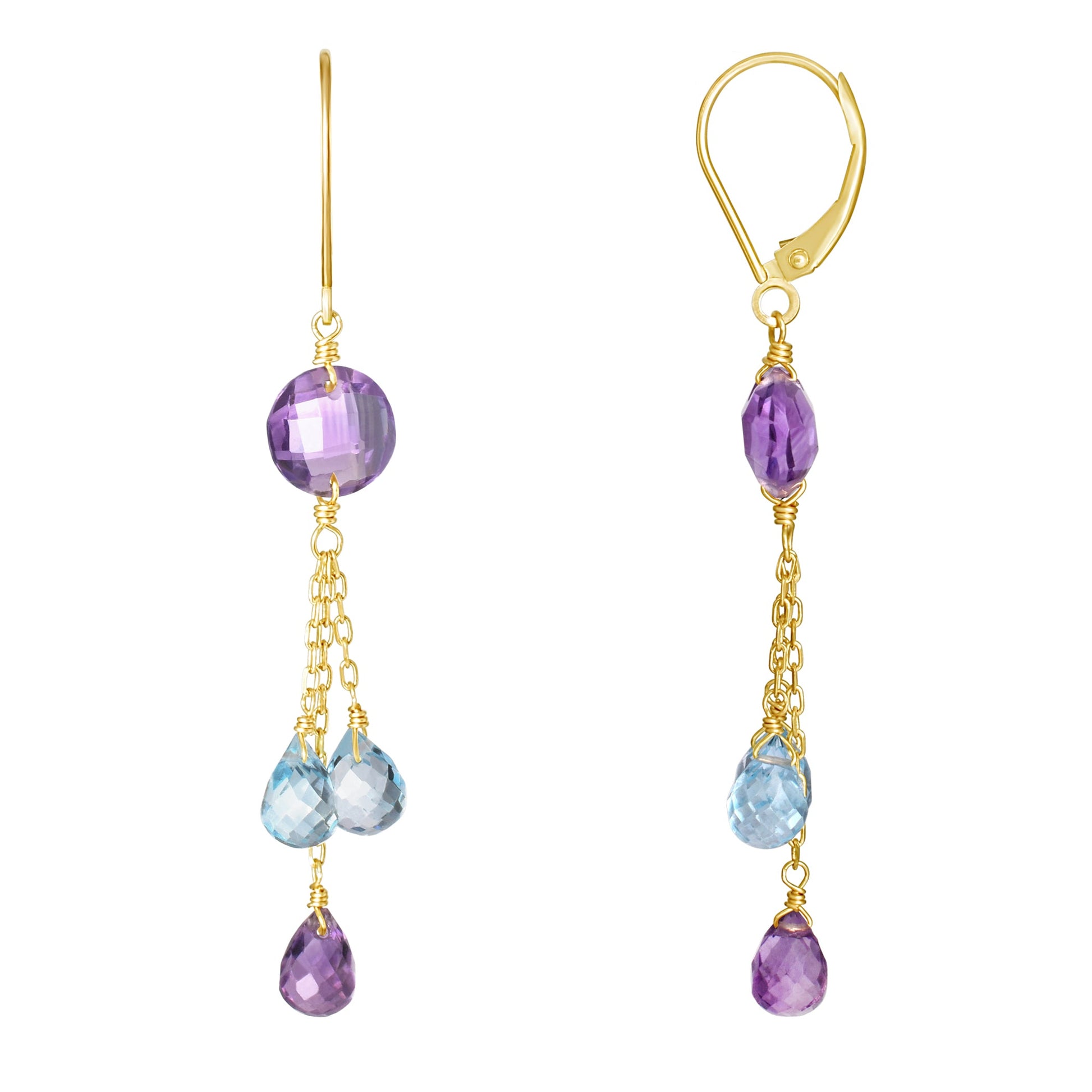 14k Amethyst Blue Topaz Leverback Earring – Jewelmak Fine Jewelry
