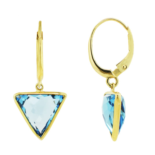 14k Swiss Blue Topaz Triangle Bezel Leverback Earring