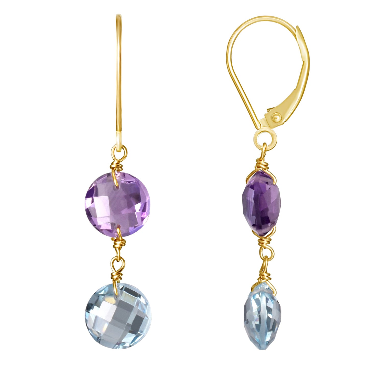 14k Two Gemstone Coin Leverback Earring