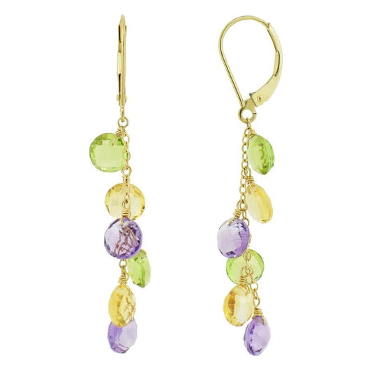 14k Peridot, Citrine, and Amethyst Coin Drop Leverback Earring freeshipping - Jewelmak Shop