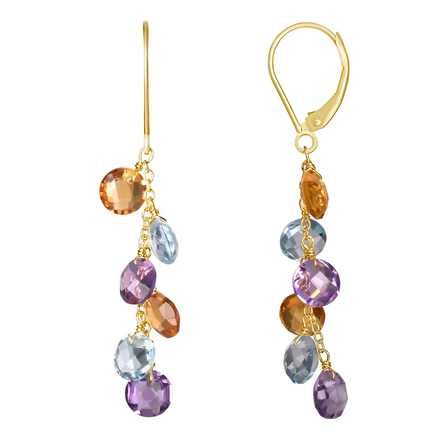 14k Citrine, Blue Topaz, Amethyst Coin Drop Leverback Earring freeshipping - Jewelmak Shop