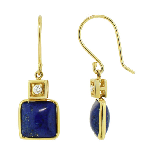 14k Lapis Square Bezel Diamond Hook Earring