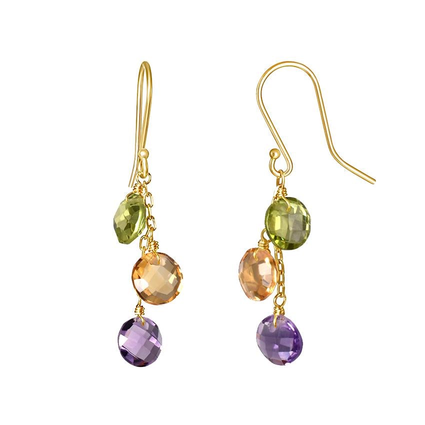 14k Peridot, Citrine, and Amethyst Triple Coin Hook Earring freeshipping - Jewelmak Shop