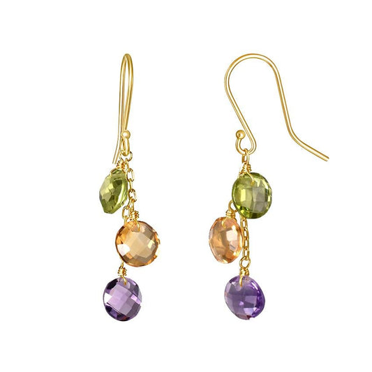 14k Peridot, Citrine, and Amethyst Triple Coin Hook Earring freeshipping - Jewelmak Shop