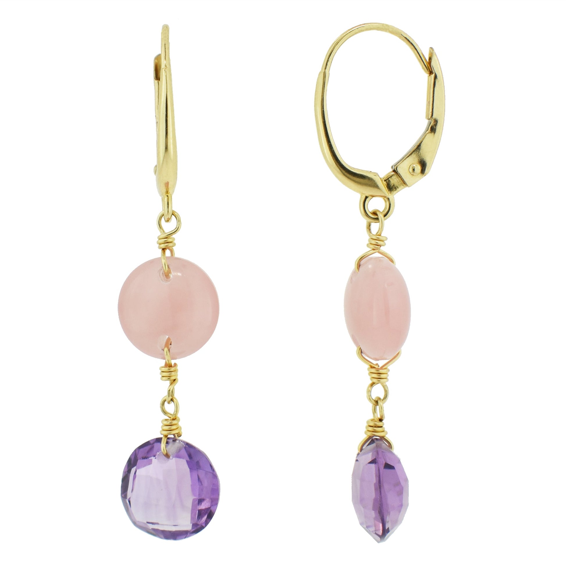 14k Amethyst Guava Quartz Coin Leverback Earring freeshipping - Jewelmak Shop