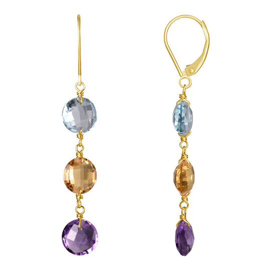 14k Blue Topaz Citrine Amethyst Leverback Dangle Earring freeshipping - Jewelmak Shop