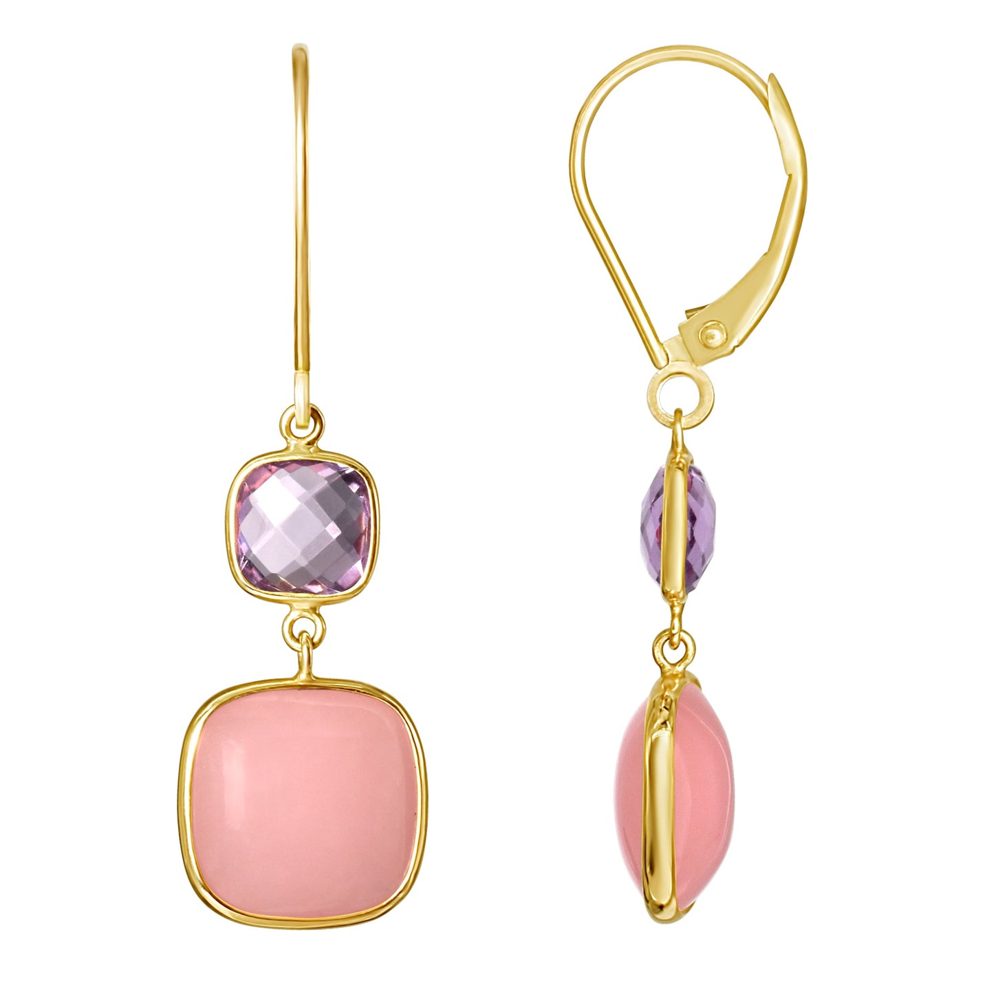 14k Amethyst & Guava Quartz Bezel Dangle Earrings freeshipping - Jewelmak Shop