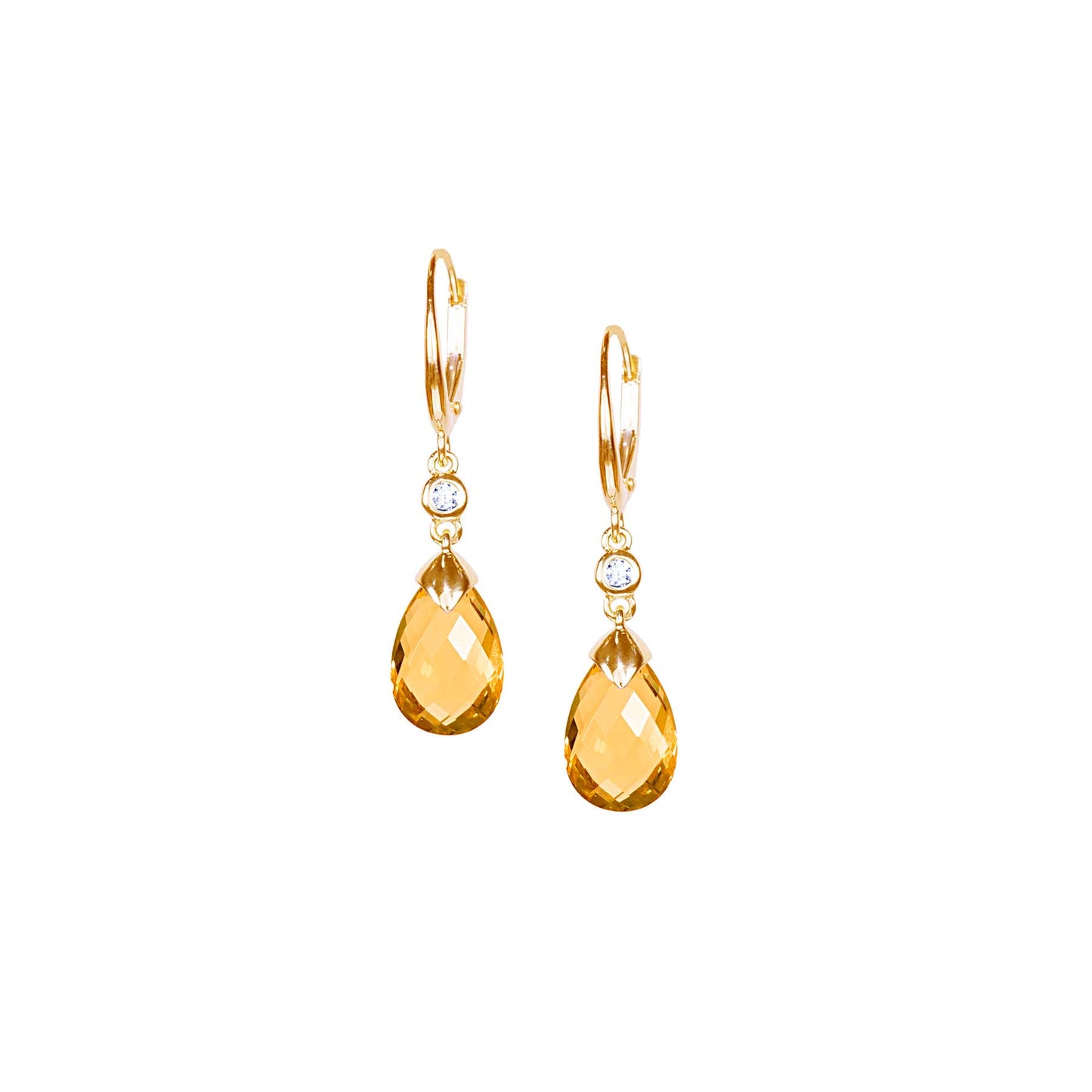 14k Citrine Diamond Leverback Earring