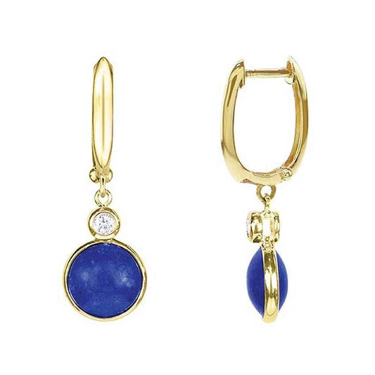 14k Lapis Coin Vs Diamond Roundel Hoop Earring freeshipping - Jewelmak Shop