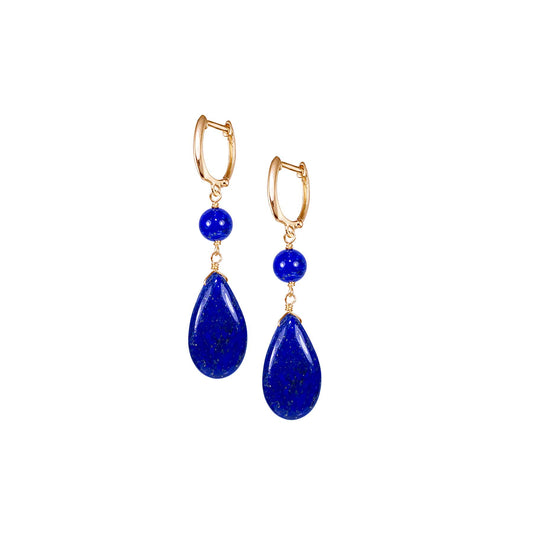 14k Lapis Round Pear Shape Huggie Hoop Dangle Earring freeshipping - Jewelmak Shop