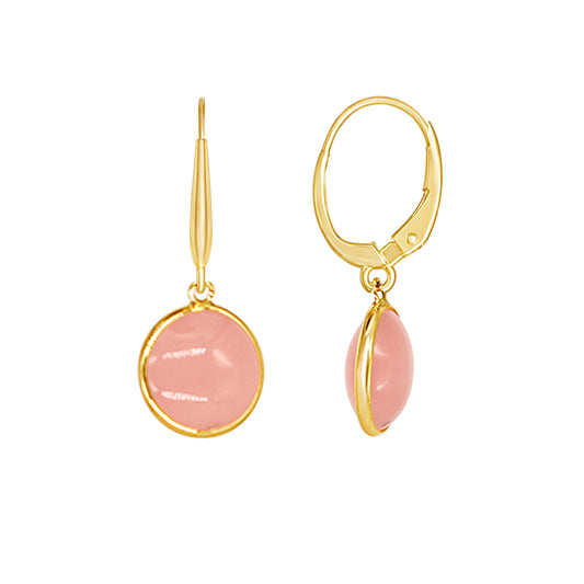 14k Guava Quartz Round Bezel Leverback Earring