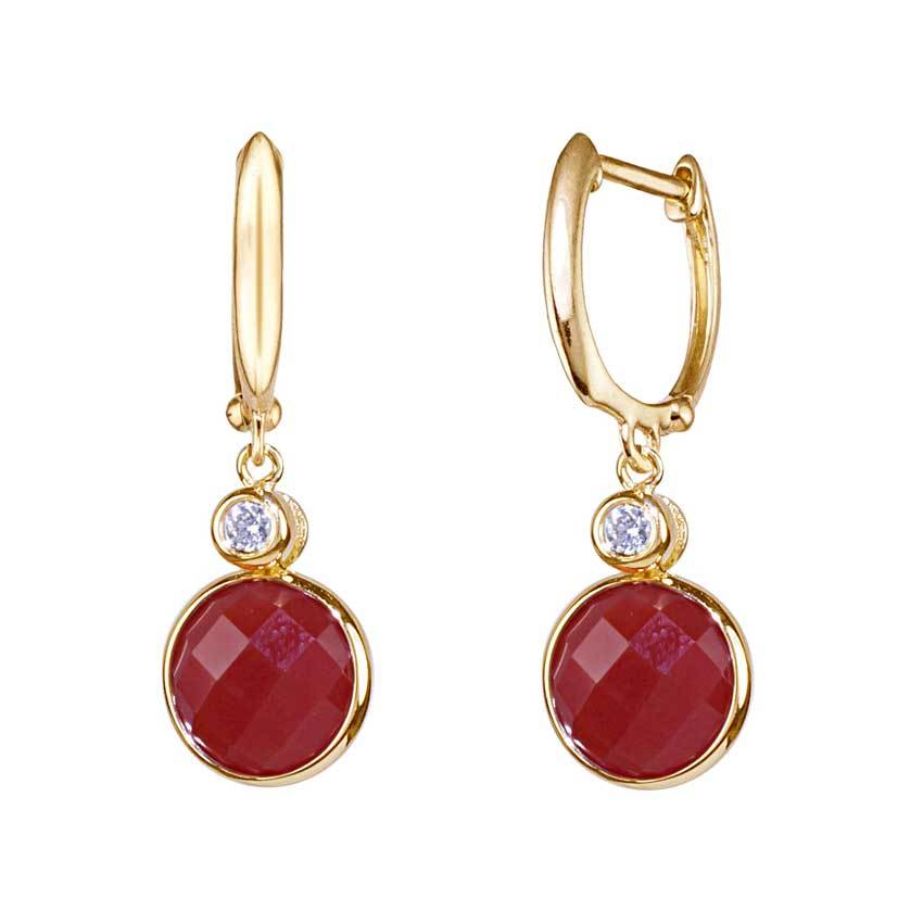 14k Carnelian Coin Vs Diamond Roundel Hoop Earring freeshipping - Jewelmak Shop