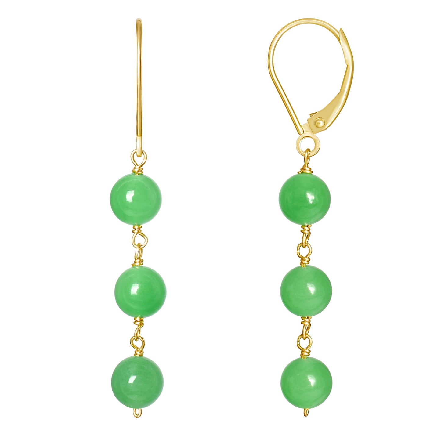 14k Green Jade Triple Round Link Leverback Earring freeshipping - Jewelmak Shop