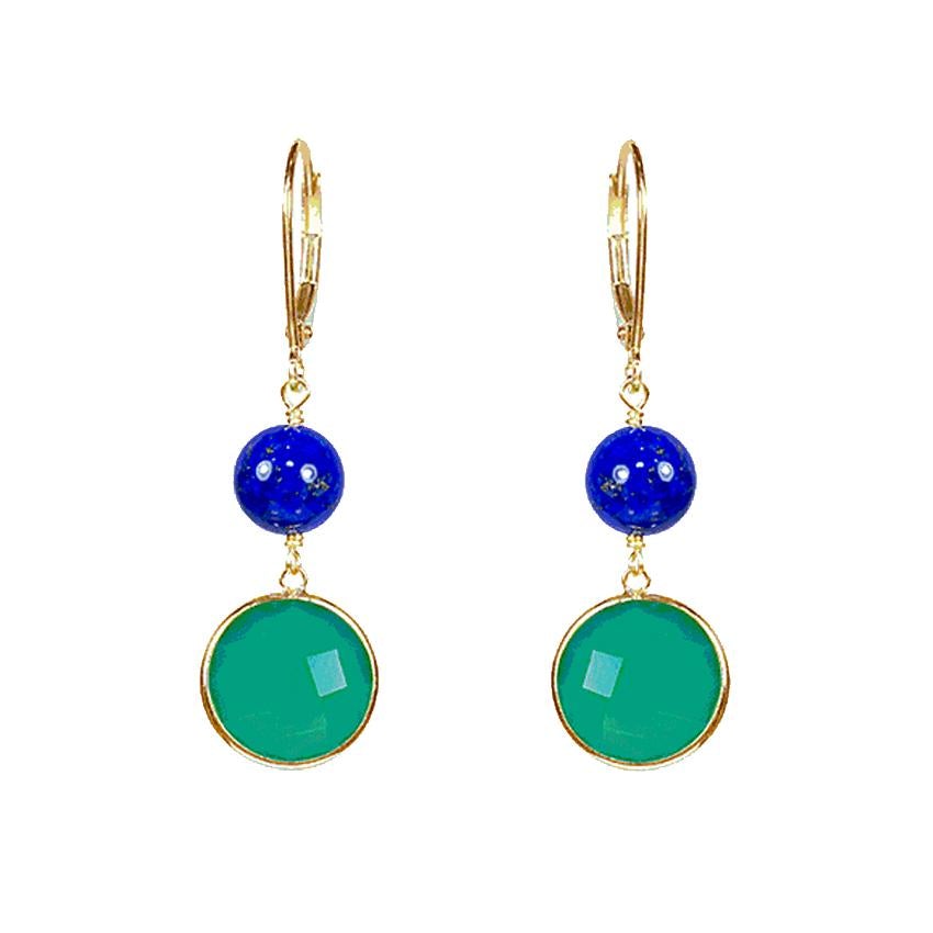 14k Lapis Green Onyx Leverback Earring freeshipping - Jewelmak Shop